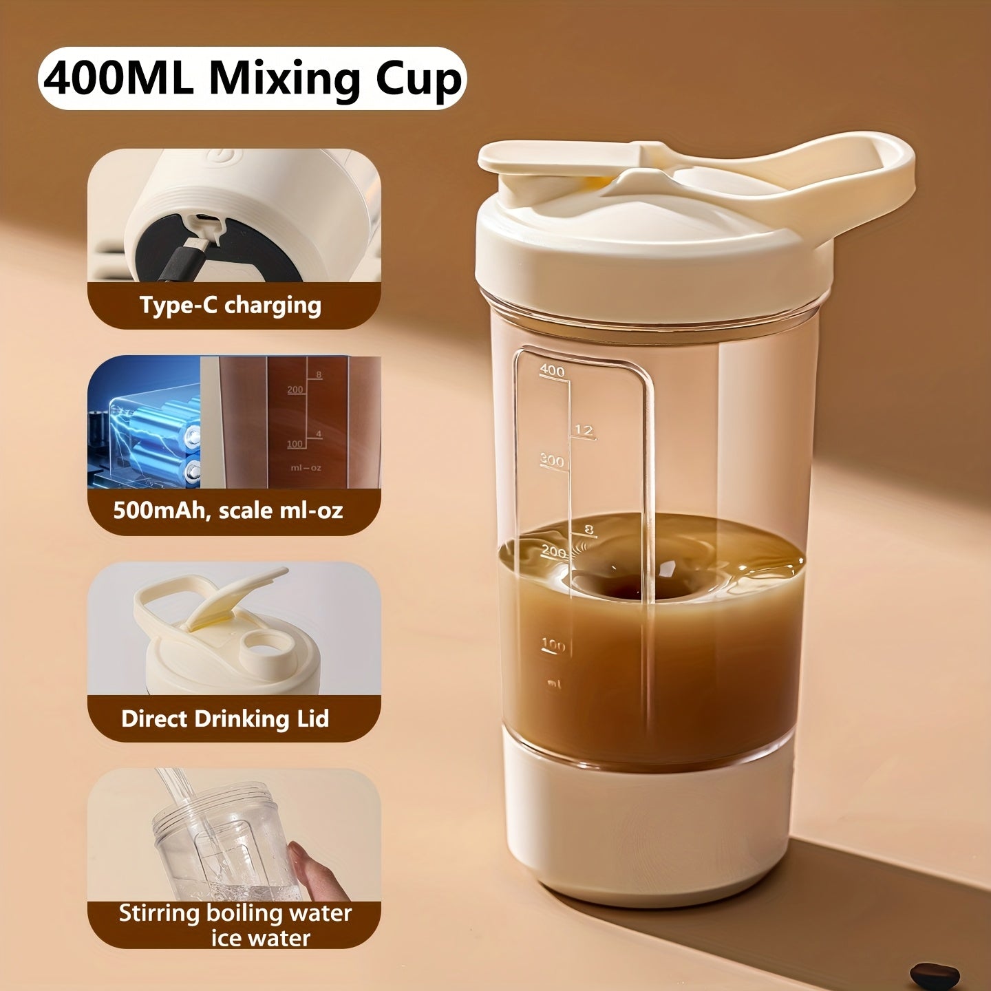1pc of a 400Ml Portable Rechargeable Electric Stirring Cup That Automatically Mixes. This Electric Mixing Mug Features a Rotating Design Suitable for Both Indoor And Outdoor Use, Perfect for Beverages Like Hot Chocolate, Coco